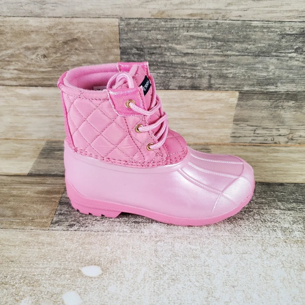 Sperry Port Kids Snow Boot Sz 11 M Pink Rubber Lace Up Mid Top Round Toe Footbed